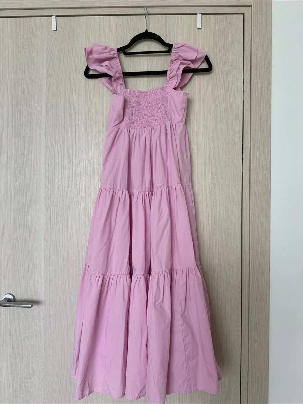 Abercrombie & Fitch pink cotton tiered maxi dress XXSP | coquette, romantic